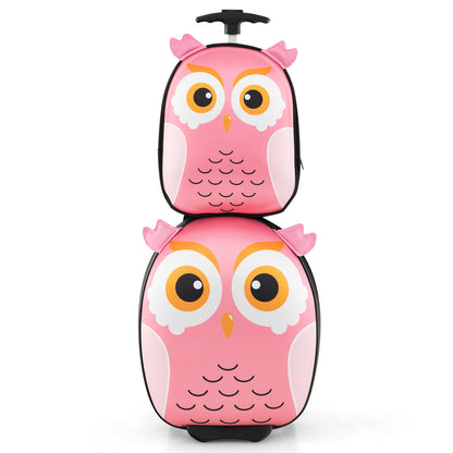 Lightweight and Portable Rolling Suitcase for Children-White - Pink