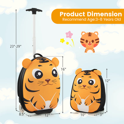 Lightweight and Portable Rolling Suitcase for Children-White - Yellow