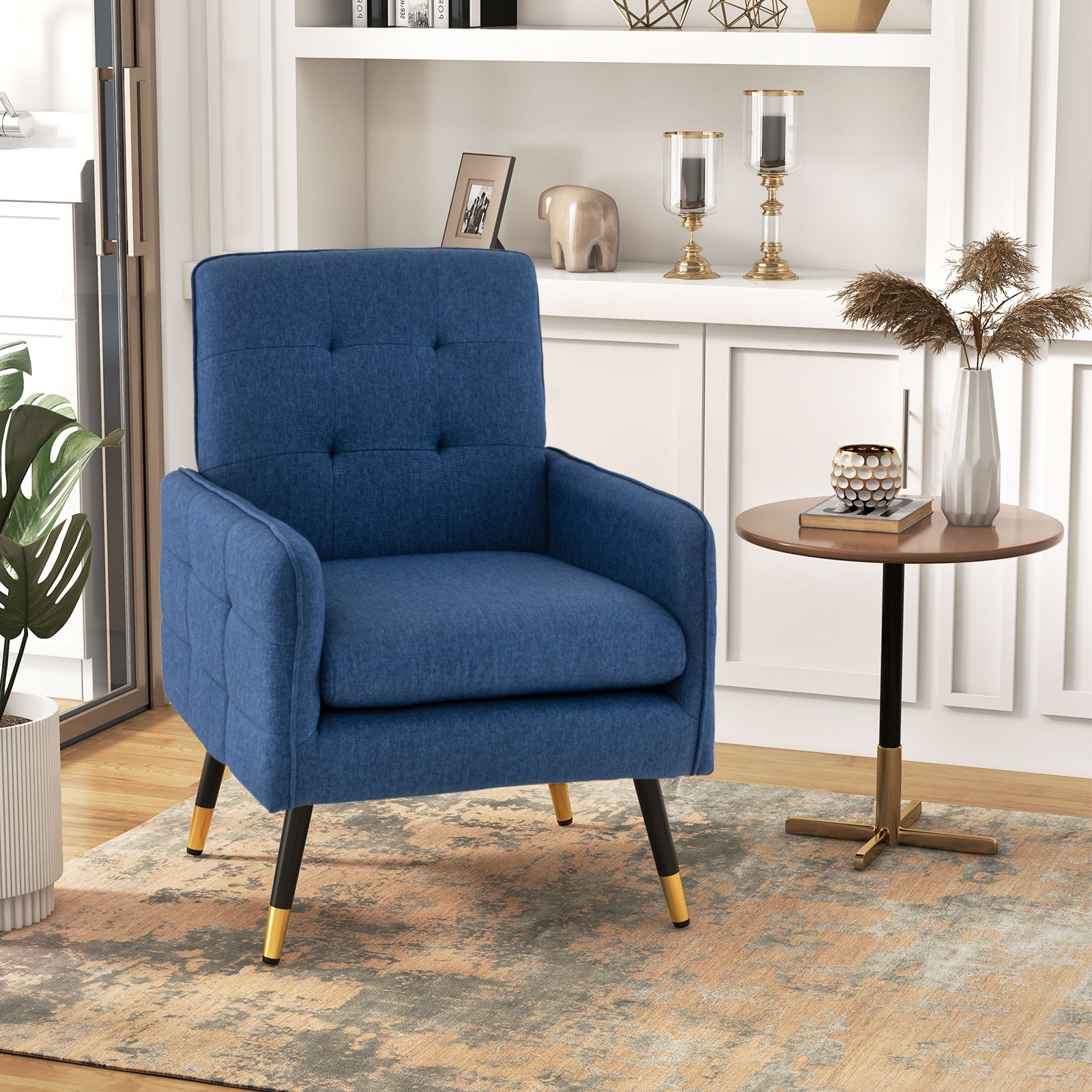 Linen Fabric Accent Chair with Removable Seat Cushion-Blue