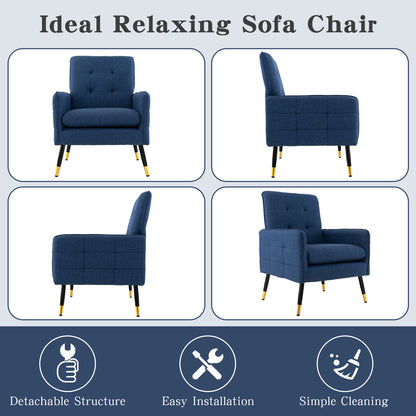 Linen Fabric Accent Chair with Removable Seat Cushion-Blue