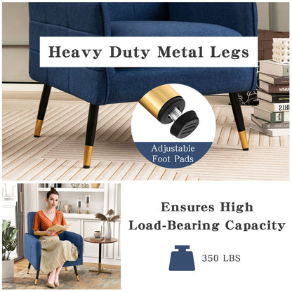 Linen Fabric Accent Chair with Removable Seat Cushion-Blue