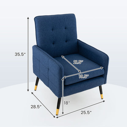 Linen Fabric Accent Chair with Removable Seat Cushion-Blue