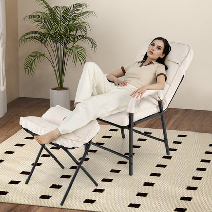 Linen Fabric Modern Accent Chair with Ottoman and Adjustable Backrest