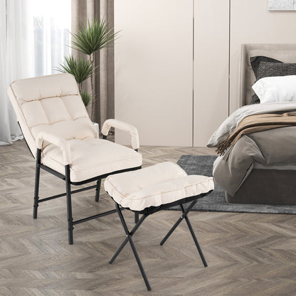 Linen Fabric Modern Accent Chair with Ottoman and Adjustable Backrest