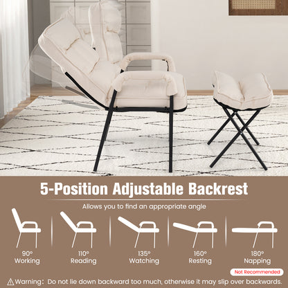 Linen Fabric Modern Accent Chair with Ottoman and Adjustable Backrest