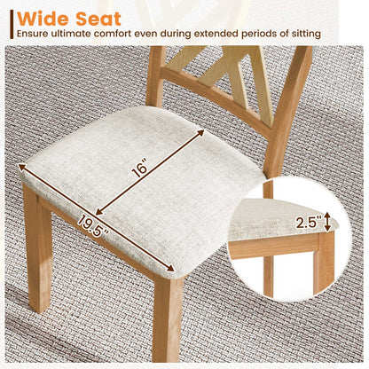 Linen Fabric Upholstered Wooden Dining Chair Set of 2 with Rubber Wood Frame for Dining Room-Natural