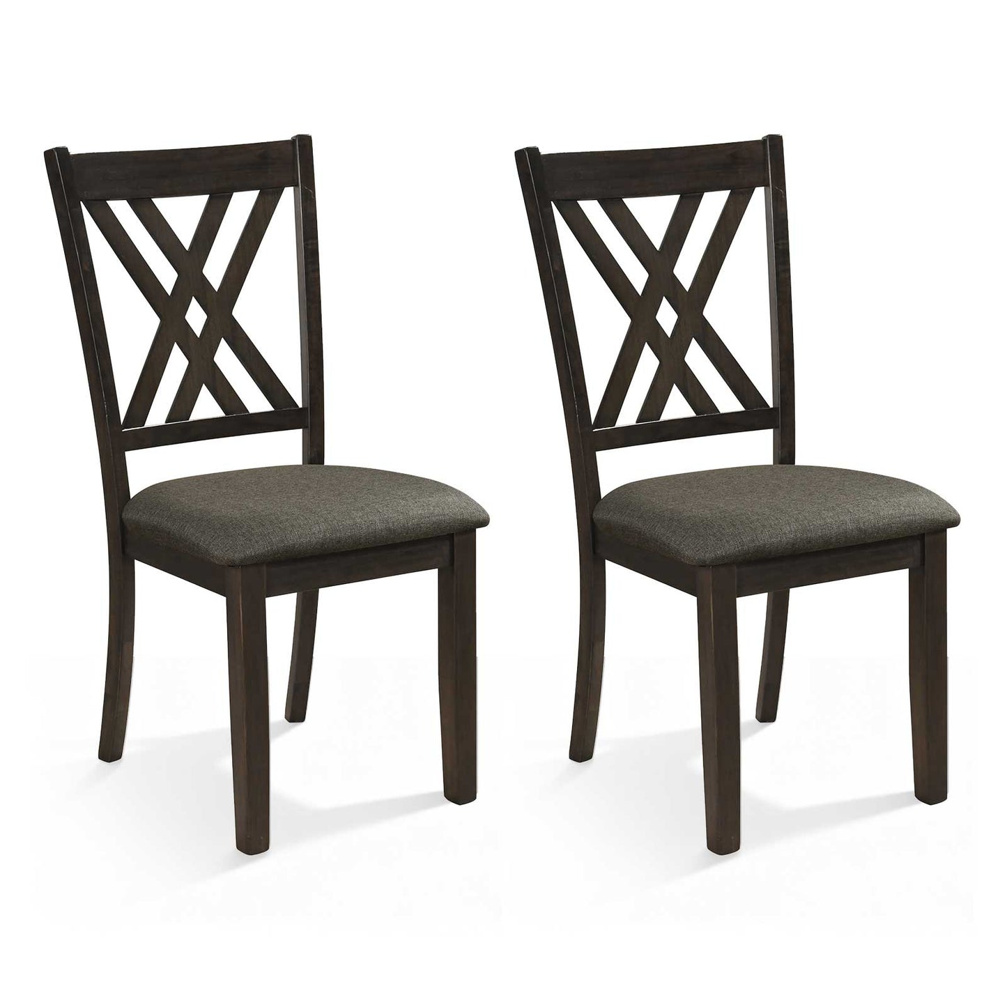 Linen Fabric Upholstered Wooden Dining Chair Set of 2 with Rubber Wood Frame for Dining Room-Gray