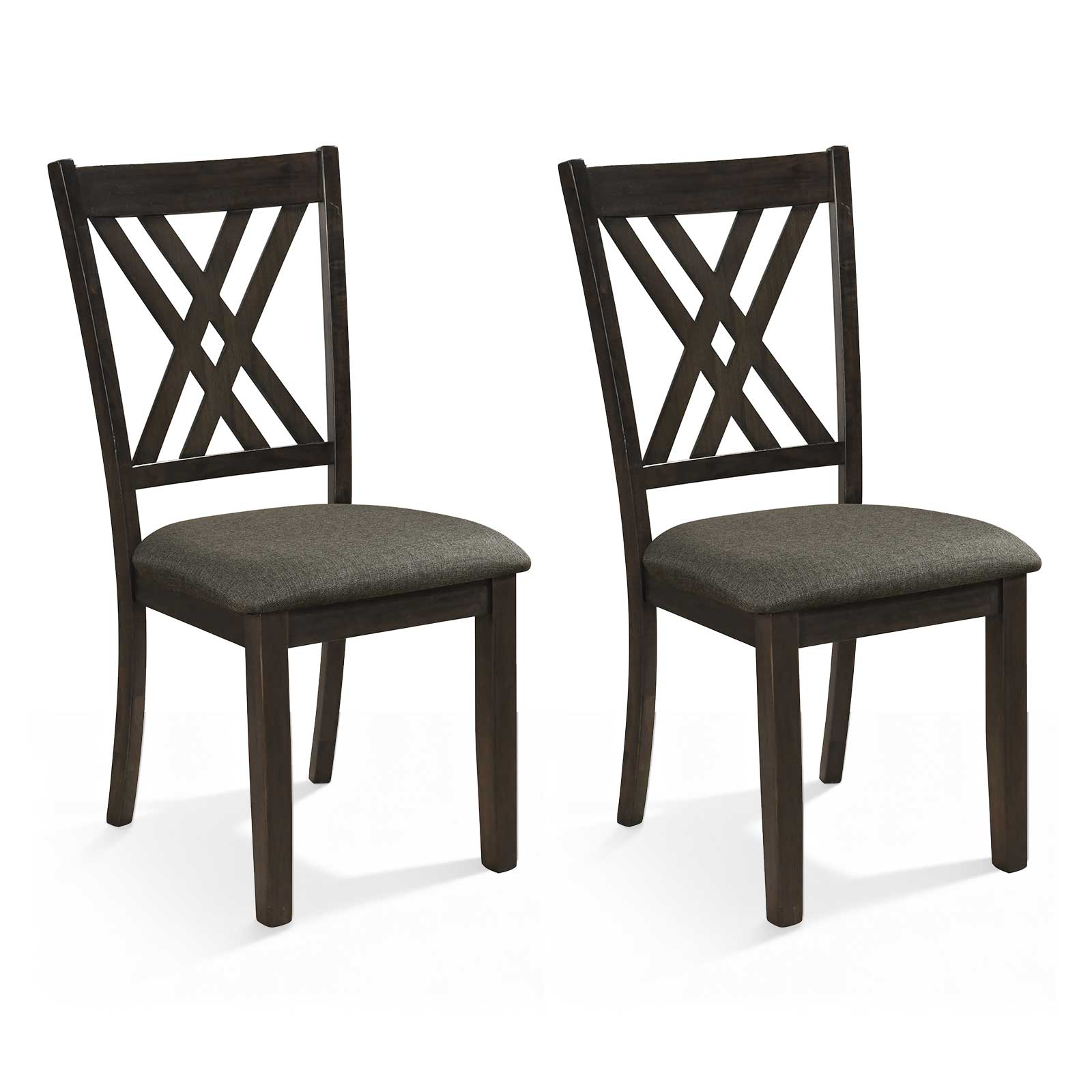 Linen Fabric Upholstered Wooden Dining Chair Set of 2 with Rubber Wood Frame for Dining Room-Gray