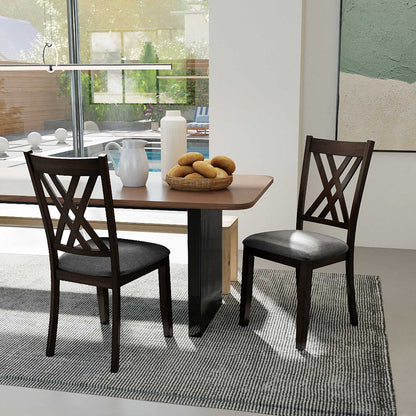 Linen Fabric Upholstered Wooden Dining Chair Set of 2 with Rubber Wood Frame for Dining Room-Gray
