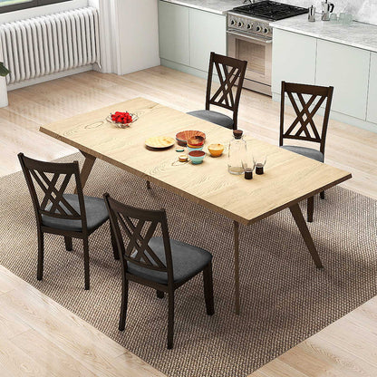 Linen Fabric Upholstered Wooden Dining Chair Set of 2 with Rubber Wood Frame for Dining Room-Gray