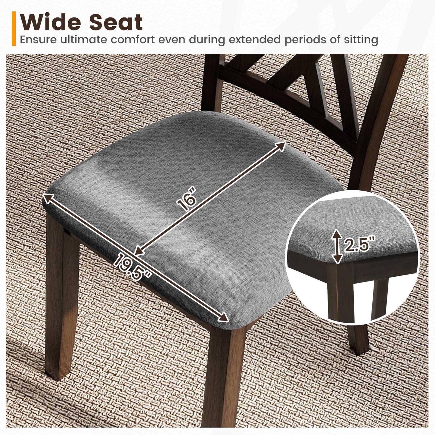 Linen Fabric Upholstered Wooden Dining Chair Set of 2 with Rubber Wood Frame for Dining Room-Gray
