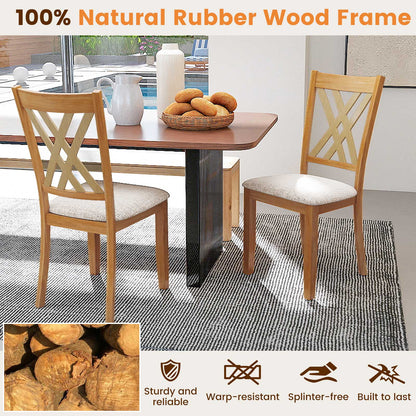 Linen Fabric Upholstered Wooden Dining Chair Set of 4 with Rubber Wood Frame for Dining Room-Natural