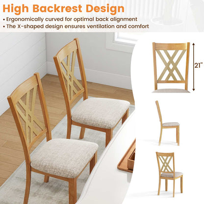 Linen Fabric Upholstered Wooden Dining Chair Set of 4 with Rubber Wood Frame for Dining Room-Natural