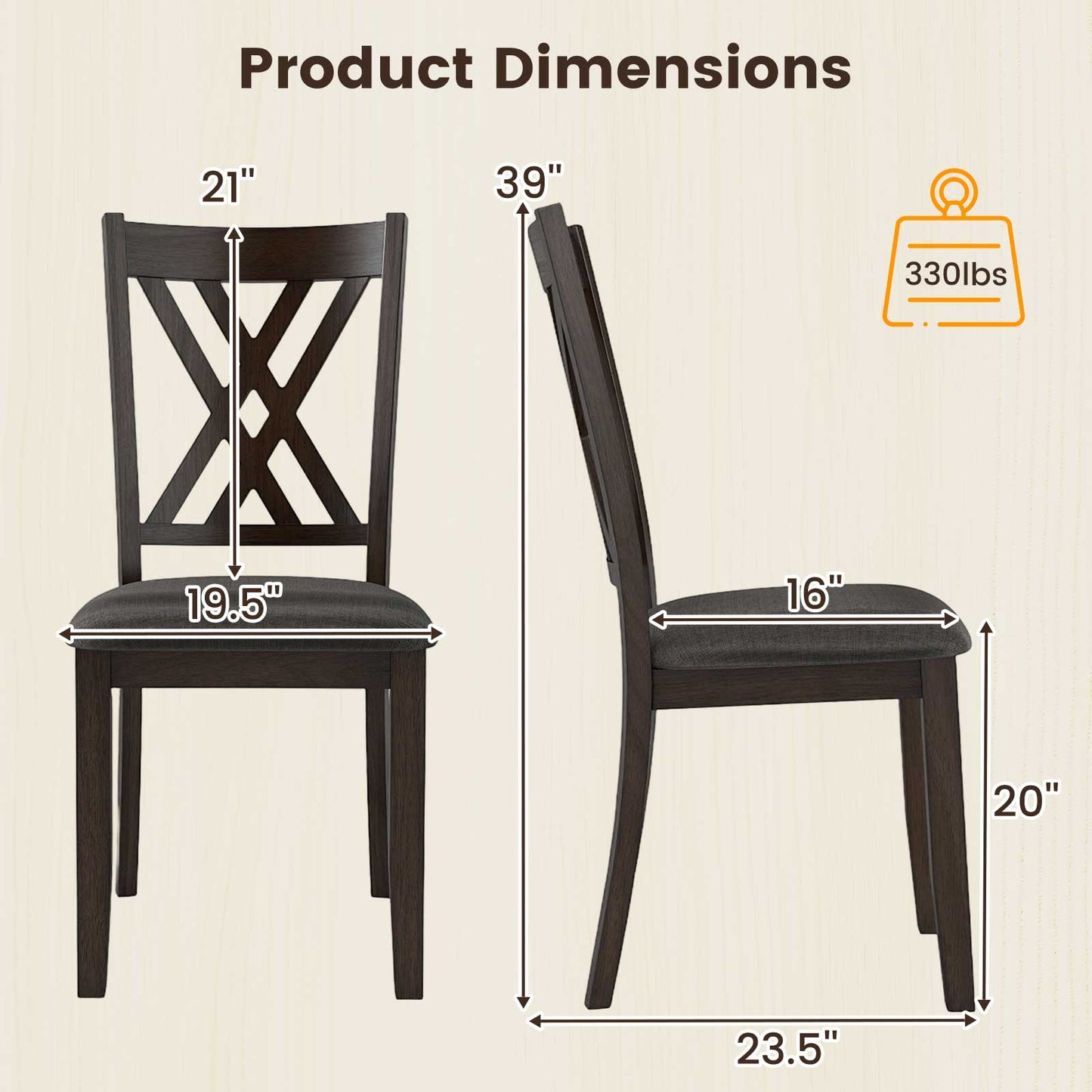Linen Fabric Upholstered Wooden Dining Chair Set of 4 with Rubber Wood Frame for Dining Room-Gray