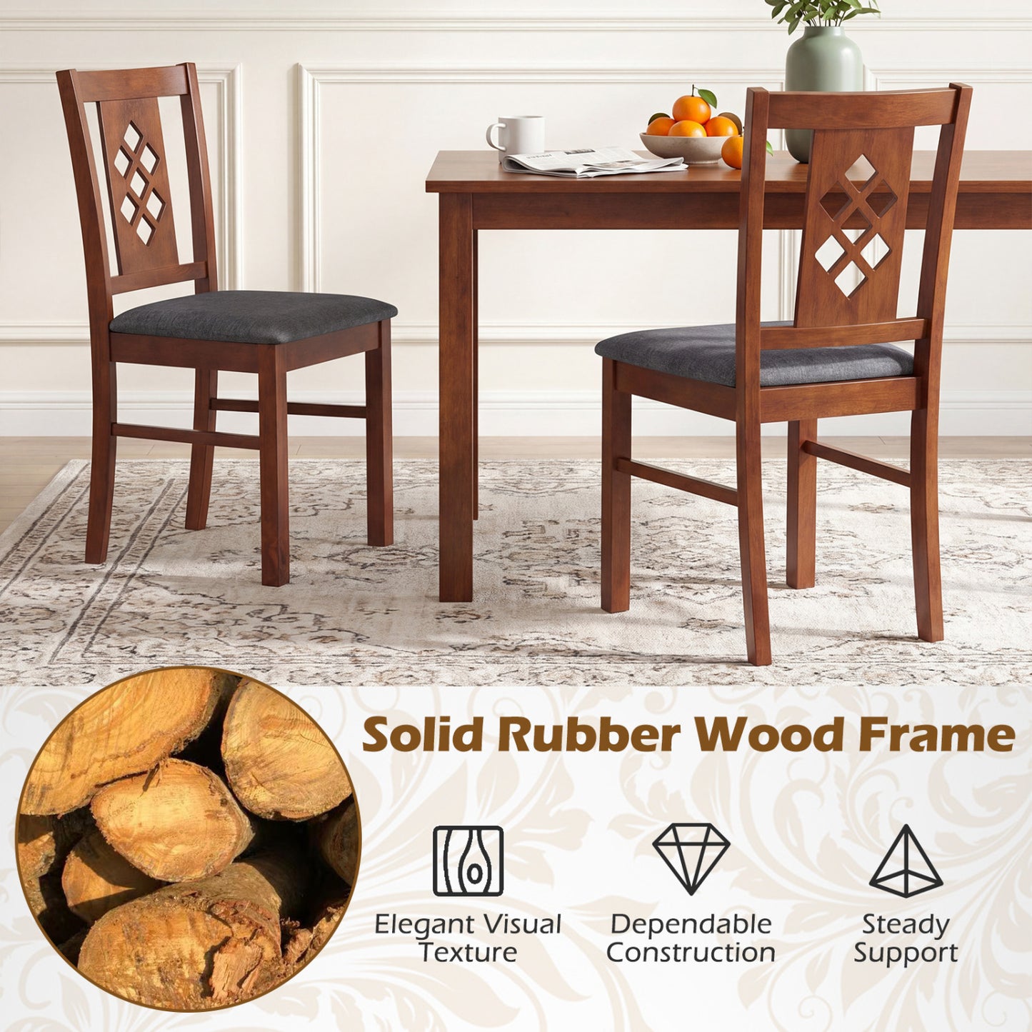Upholstered Dining Chairs Set of 2 with Wood Frame