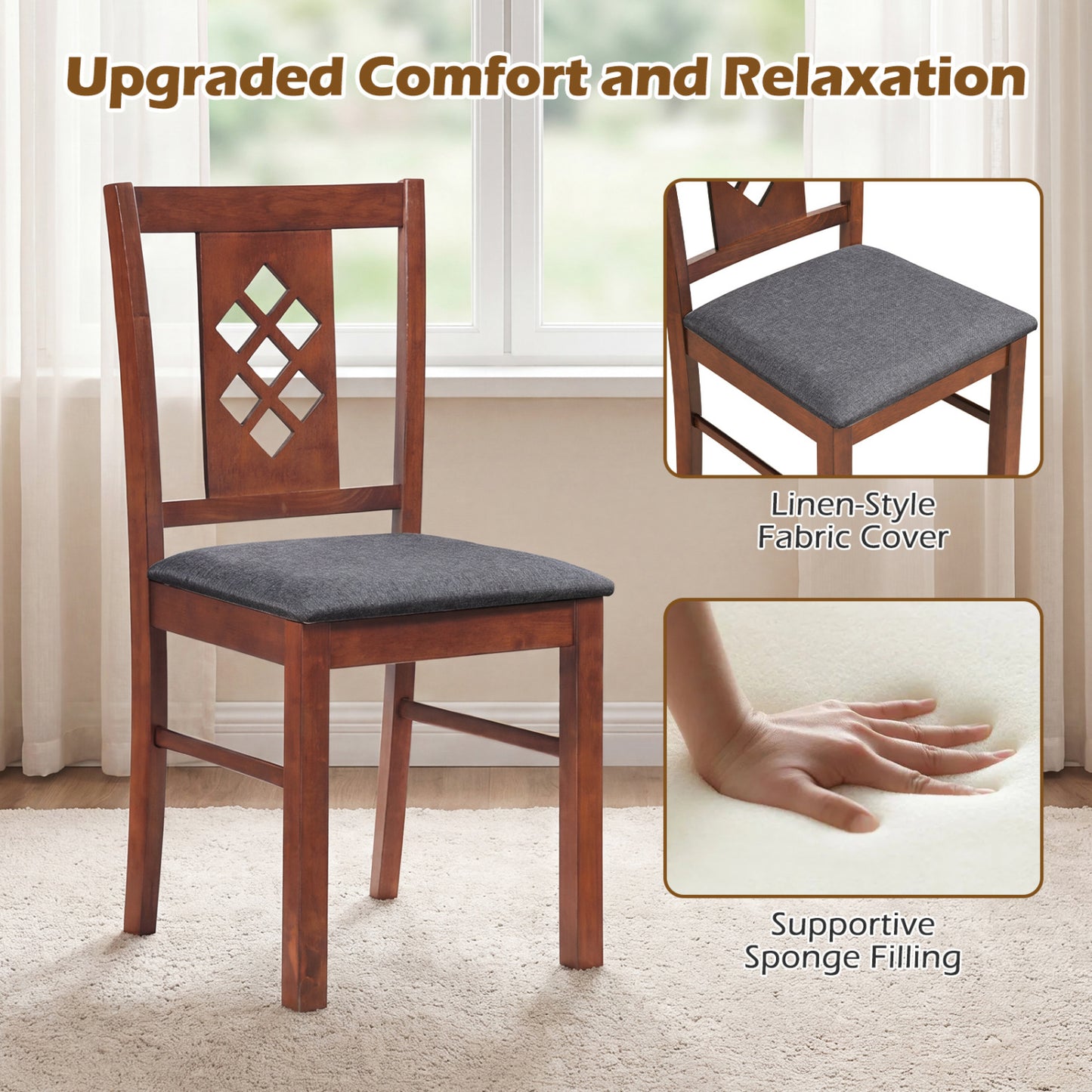 Upholstered Dining Chairs Set of 4 with Wood Frame