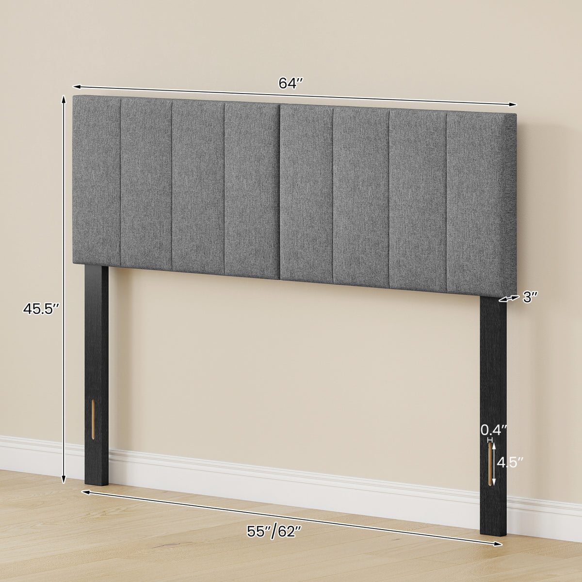 Adjustable Width Upholstered Headboard with Vertical Tufting