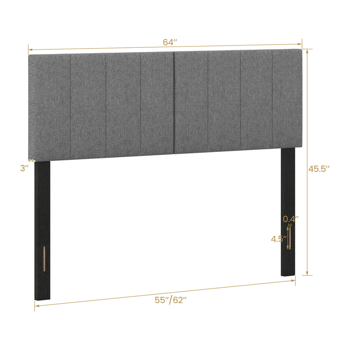 Adjustable Width Upholstered Headboard with Vertical Tufting