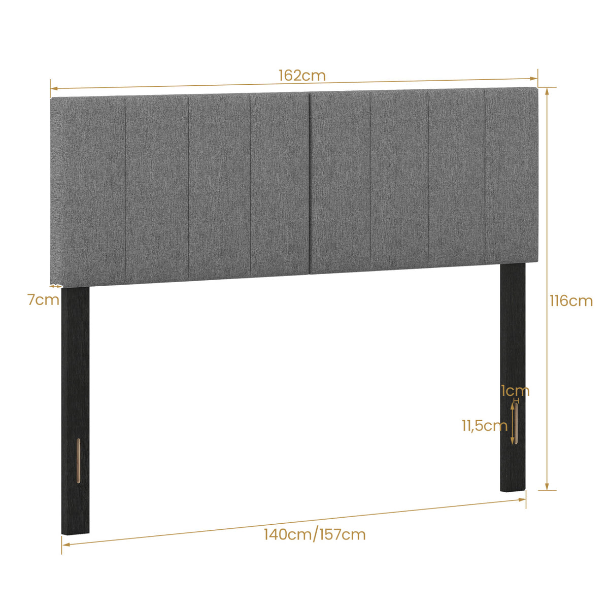 Adjustable Width Upholstered Headboard with Vertical Tufting