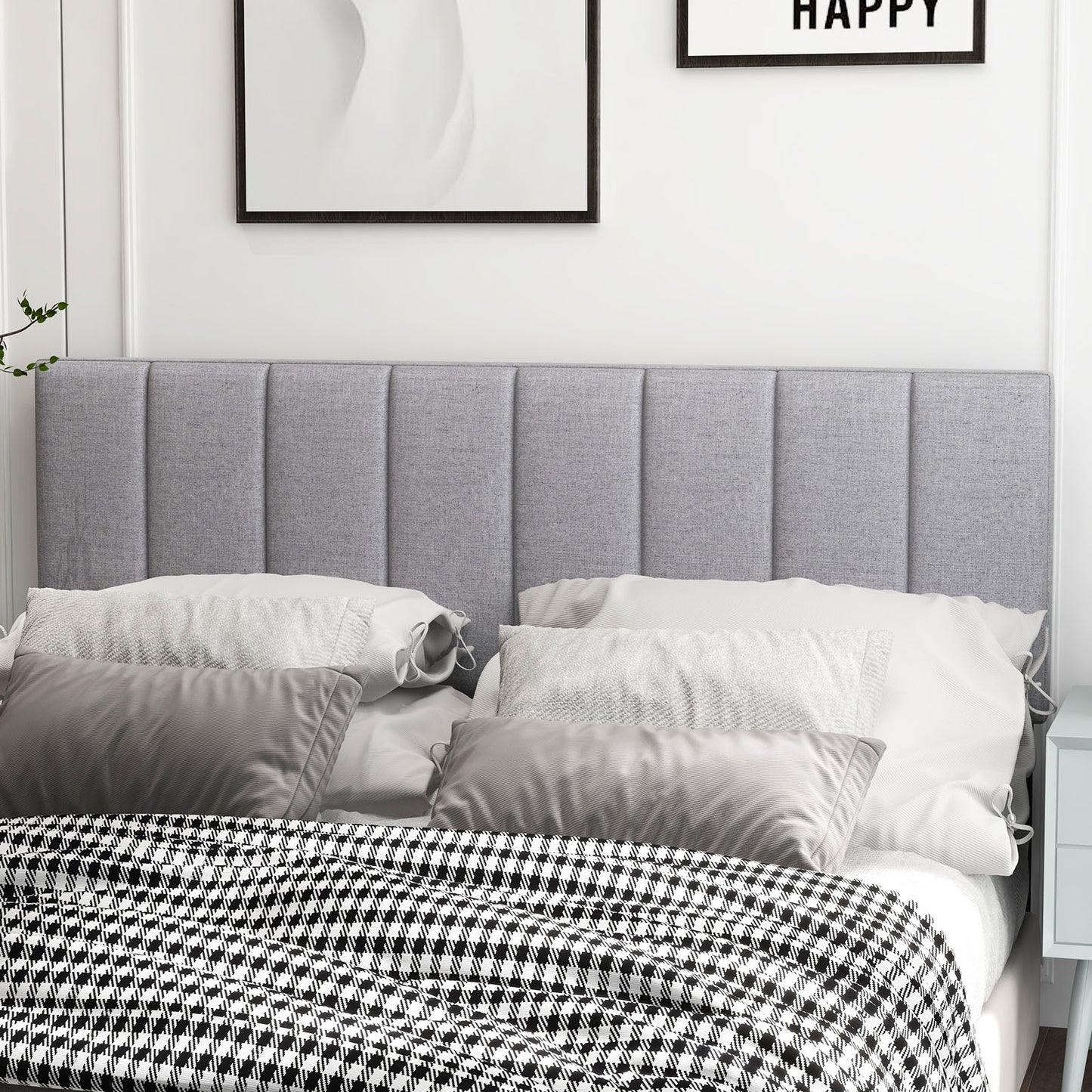 Linen Upholstered Headboard with Solid Wood Legs and Adjustable Width