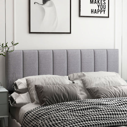 Linen Upholstered Headboard with Solid Wood Legs and Adjustable Width