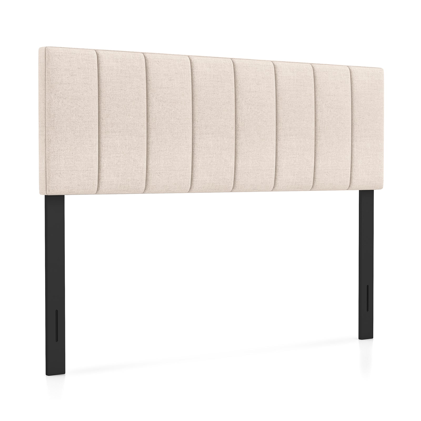 Linen Upholstered Headboard with Solid Wood Legs and Adjustable Width-Beige - Beige