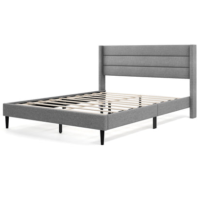 Linen Upholstered Platform Twin/Queen Bed Frame with Wingback Headboard