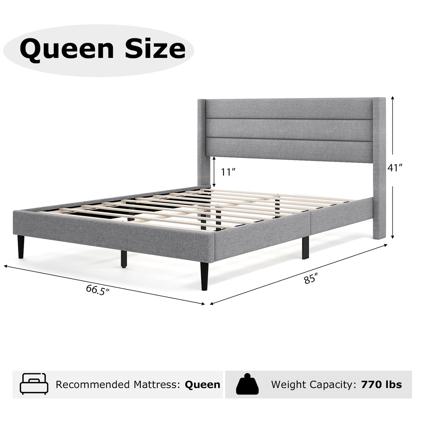 Linen Upholstered Platform Twin/Queen Bed Frame with Wingback Headboard