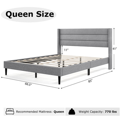 Linen Upholstered Platform Twin/Queen Bed Frame with Wingback Headboard