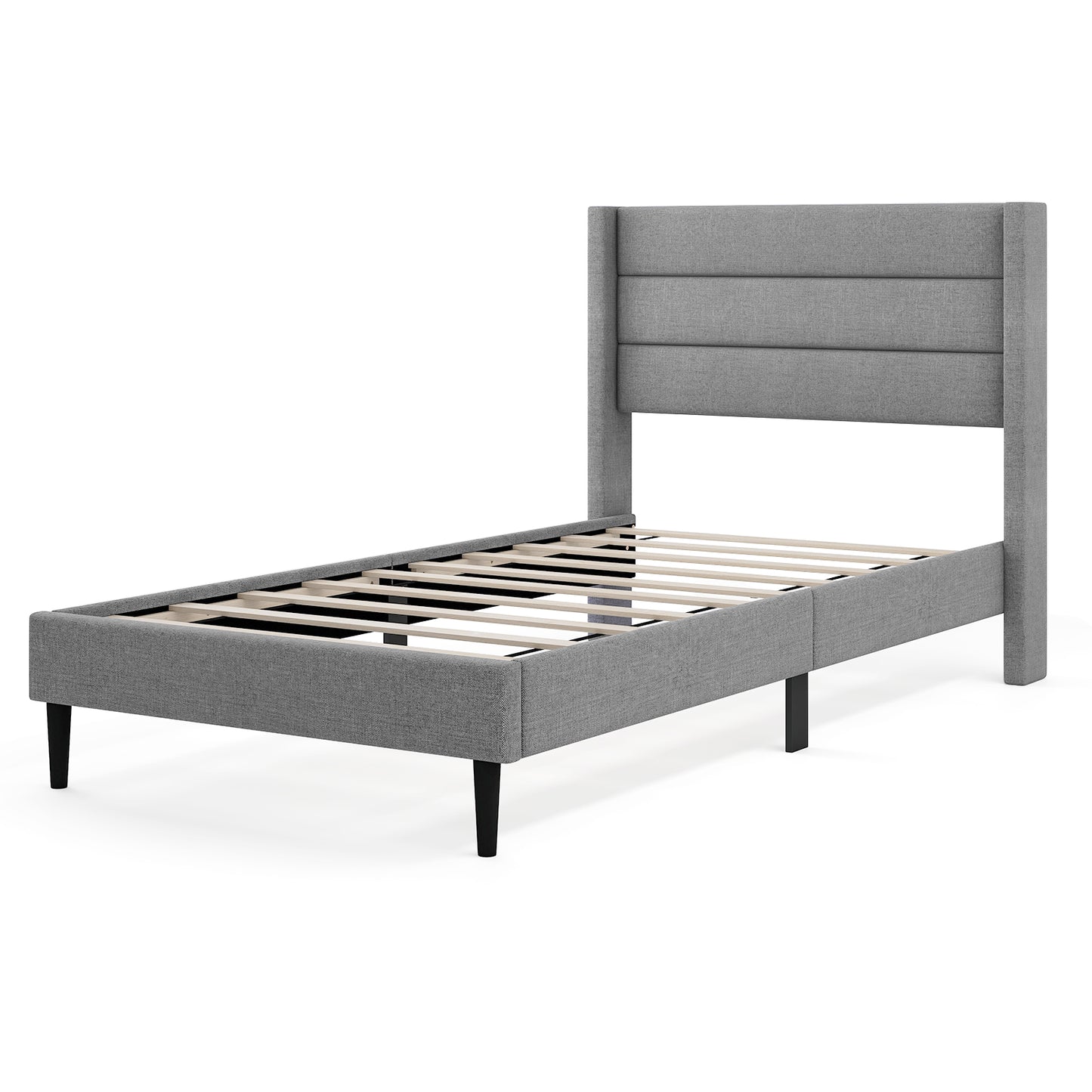 Linen Upholstered Platform Twin/Queen Bed Frame with Wingback Headboard-Twin Size - Twin Size