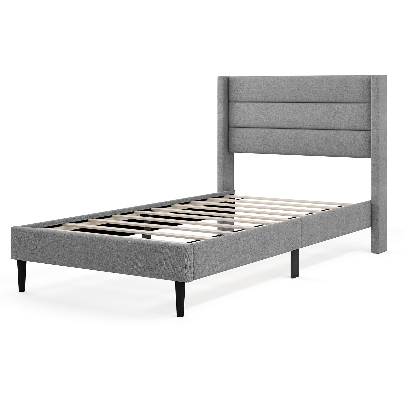 Linen Upholstered Platform Twin/Queen Bed Frame with Wingback Headboard-Twin Size - Twin Size