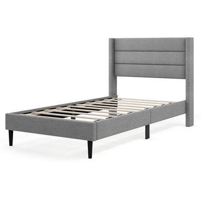 Linen Upholstered Platform Twin/Queen Bed Frame with Wingback Headboard-Twin Size - Twin Size