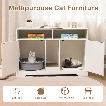 43 Inches Cat Litter Box Enclosure with Storage and Double Rooms-White