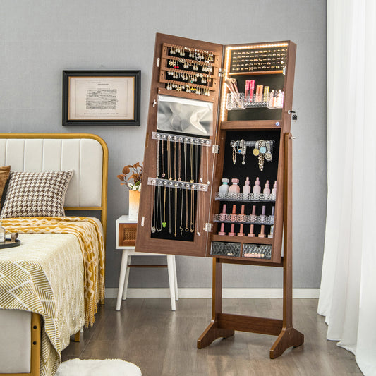 Lockable Jewelry Armoire Standing Cabinet with Lighted Full-Length Mirror