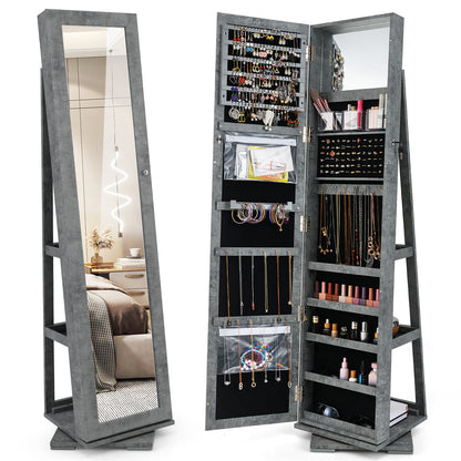 360° Rotatable 2-in-1 Lockable Jewelry Cabinet with Full-Length Mirror-Gray - Green