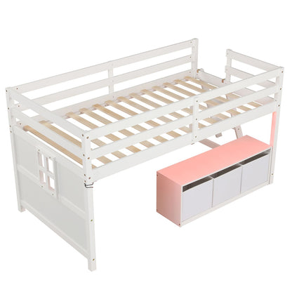 Loft Bed with Adjustable Lights Remote Control and 3 Removable Fabric Drawers-Twin size
