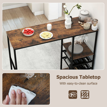 Long Bar Table Bar Height Dining Table with Storage Shelves-Rustic Brown