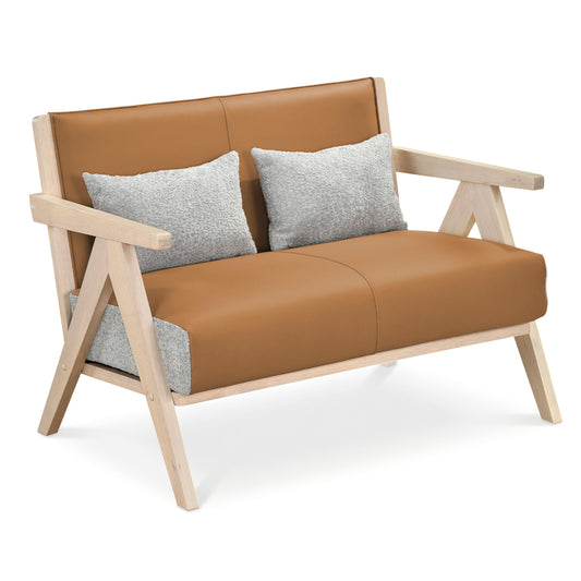 Loveseat Sofa for Small Spaces with Throw Pillows Rubber Wood Frame Padded Seat