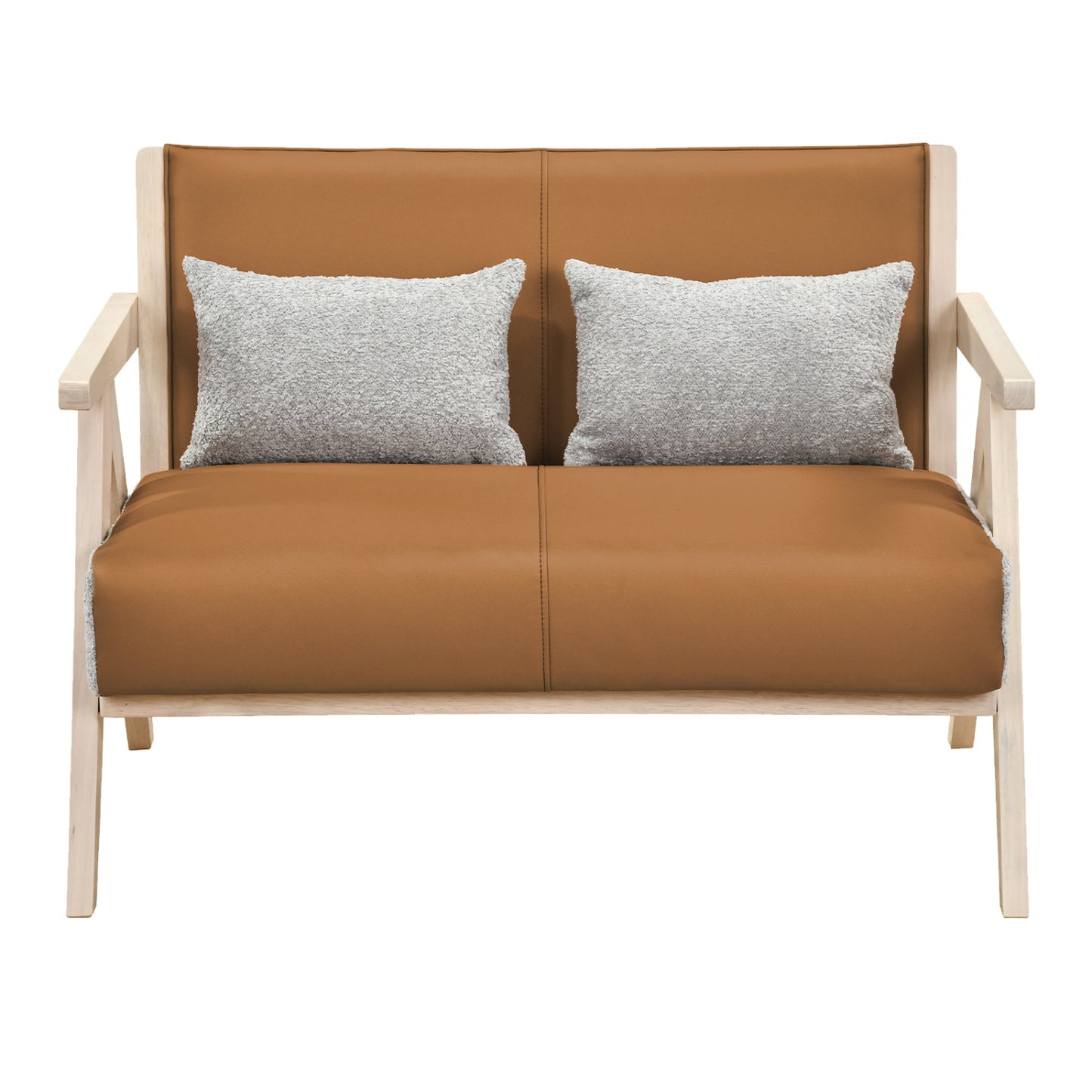 Loveseat Sofa for Small Spaces with Throw Pillows Rubber Wood Frame Padded Seat