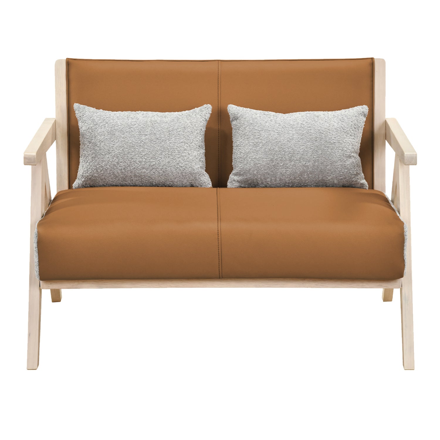 Loveseat Sofa for Small Spaces with Throw Pillows Rubber Wood Frame Padded Seat