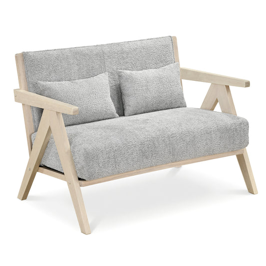 Loveseat Sofa for Small Spaces with Throw Pillows Rubber Wood Frame Padded Seat