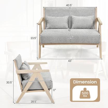 Loveseat Sofa for Small Spaces with Throw Pillows Rubber Wood Frame Padded Seat
