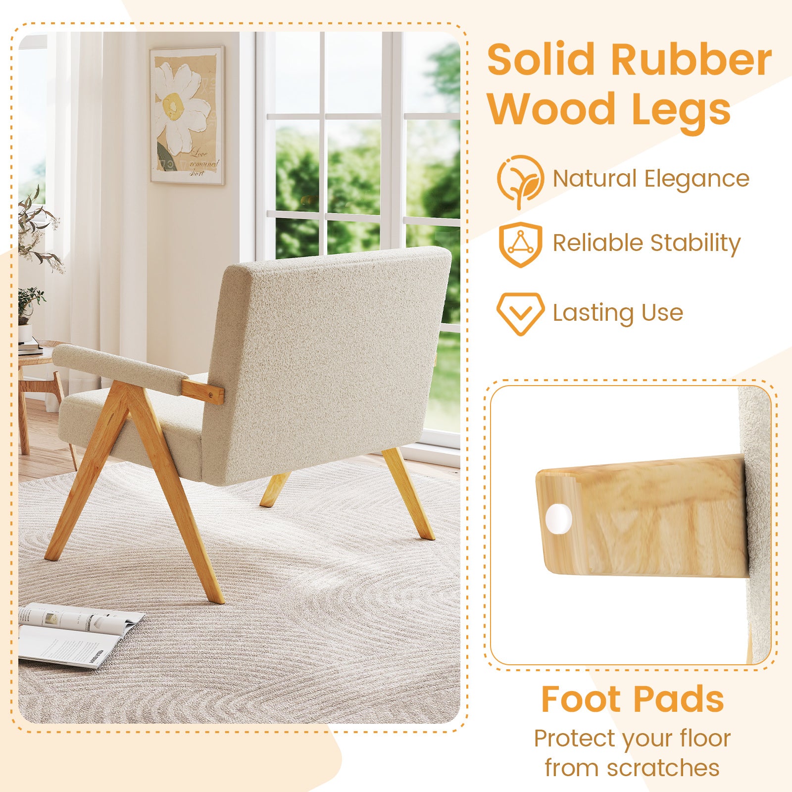 Loveseat Sofa with Armrests and Wooden Legs-Beige
