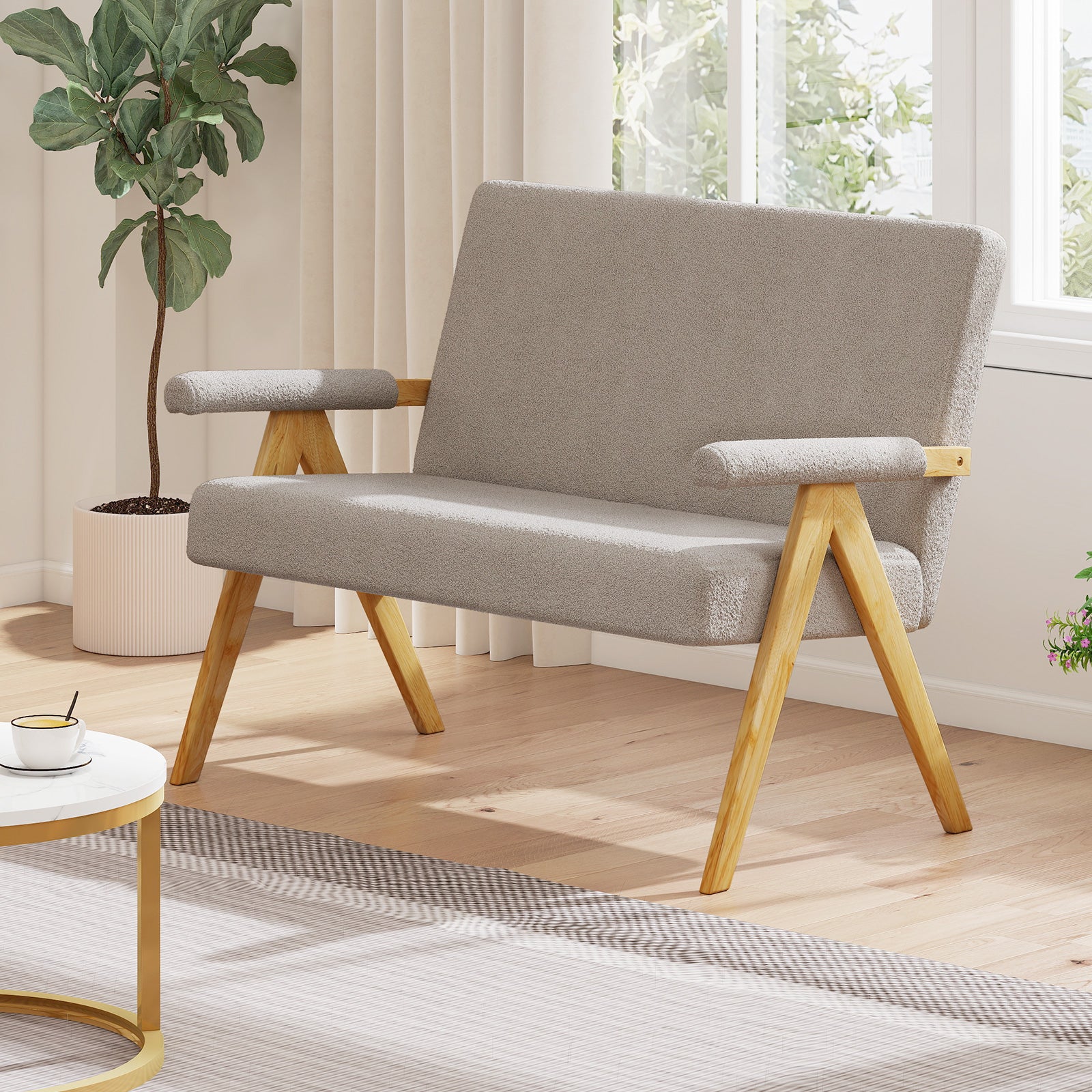 Loveseat Sofa with Armrests and Wooden Legs-Gray