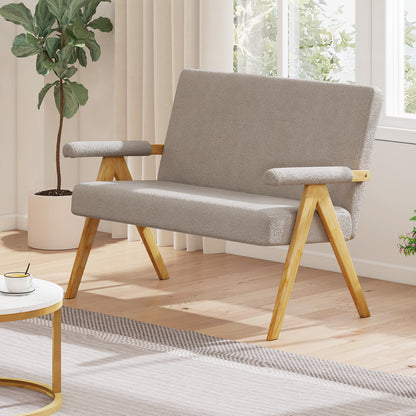 Loveseat Sofa with Armrests and Wooden Legs-Gray