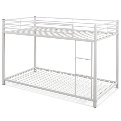 Low Profile Twin Over Twin Metal Bunk Bed with Full-length Guardrails-White - White