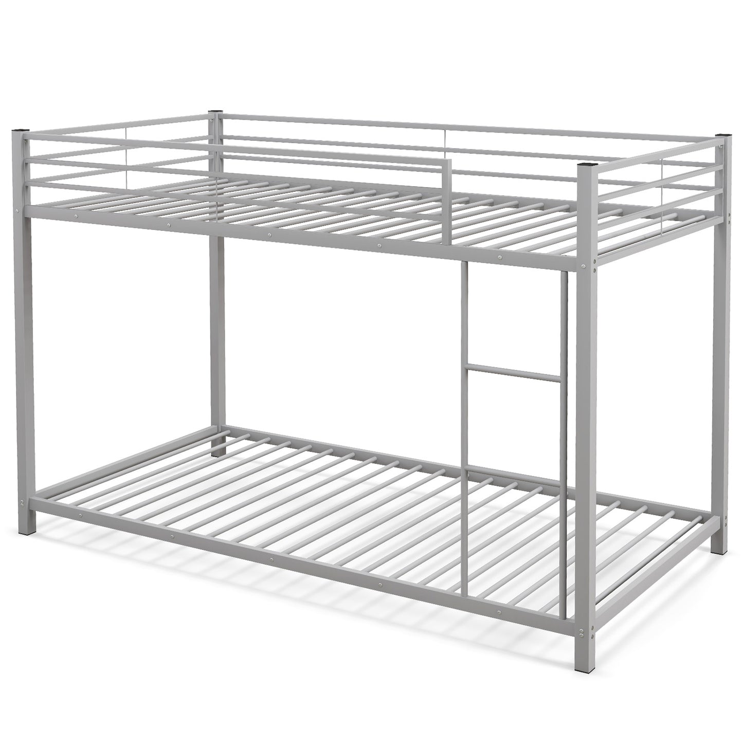 Low Profile Twin Over Twin Metal Bunk Bed with Full-length Guardrails-White - Silver