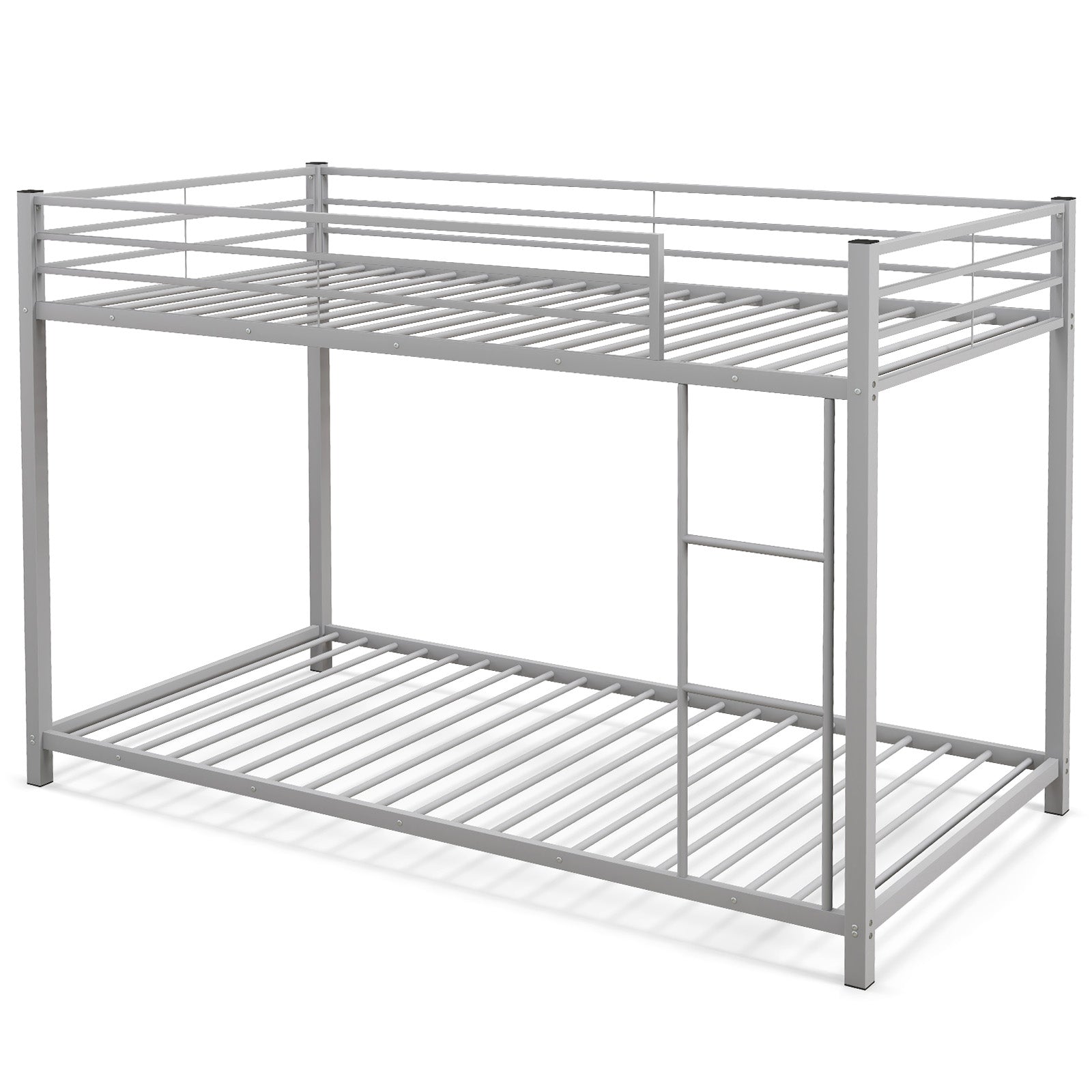 Low Profile Twin Over Twin Metal Bunk Bed with Full-length Guardrails-White - Silver