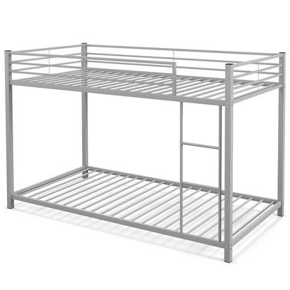 Low Profile Twin Over Twin Metal Bunk Bed with Full-length Guardrails-White - Silver