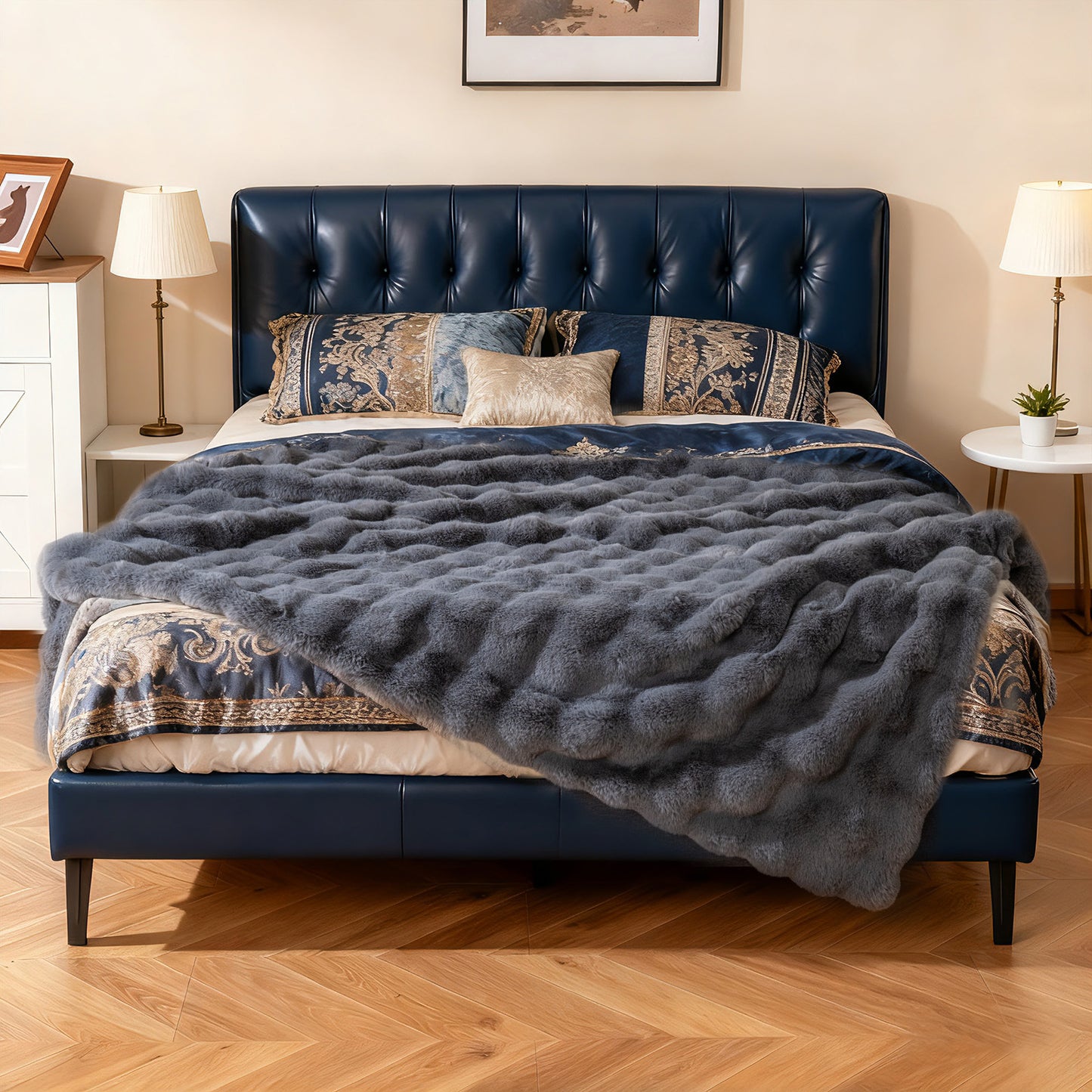Luxury Fuzzy Plush Rabbit Fur Bubble Blanket for Armchair-Gray